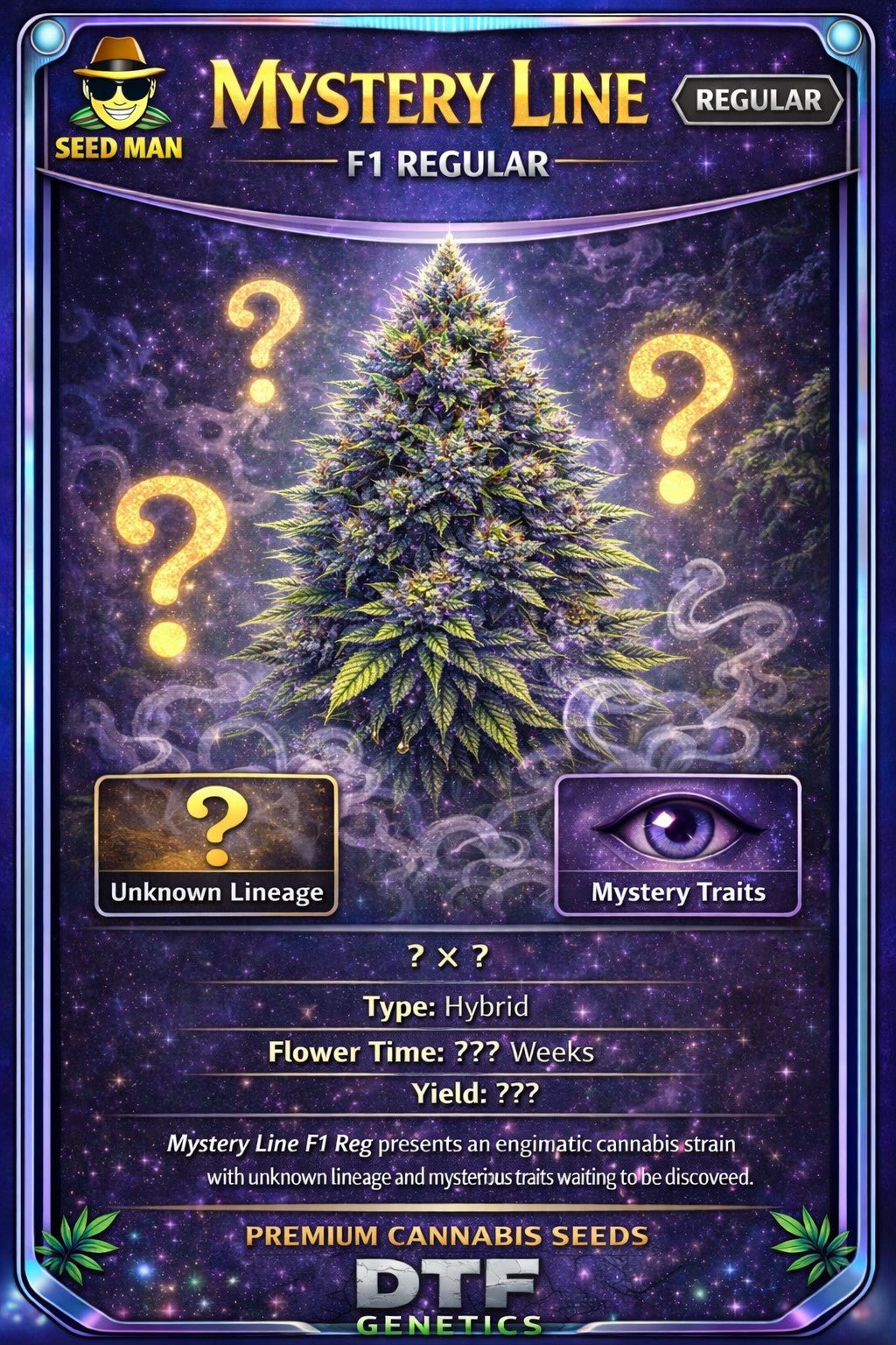 Mystery Line F1 Regular DTF Genetics strain card