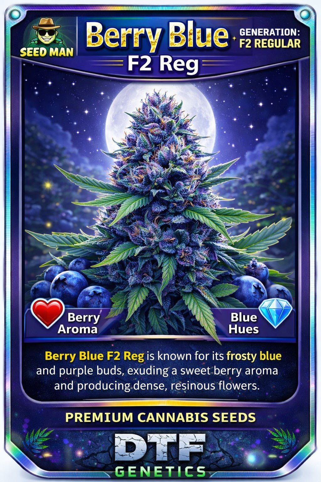 Berry Blue F2 Regular DTF Genetics strain card