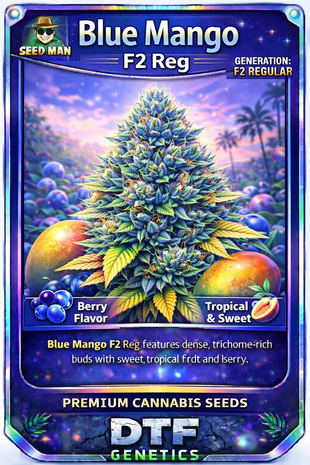 Blue Mango F2 Regular DTF Genetics strain card